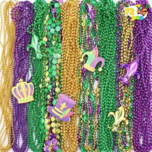 imageJOYIN 72 Pcs Mardi Gras Bead Necklaces Gold Green Purple Metallic Colors Bead Necklaces Set for Mardi Gras Party Decorations Costume Accessories Favors