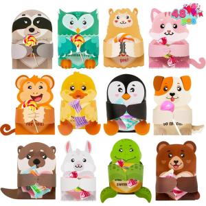 imageJOYIN 48 Pcs Valentines Day Gifts Cards with Animal DesignsValentines Greeting Cards Candy Holder Cards for Kids Holiday Reward Prizes Valentine Classroom Exchange Cards Party Favors Cards only