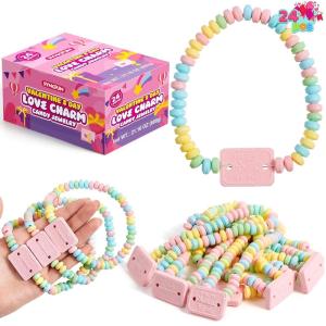 imageSYNCFUN 24PCS Candy Bracelets Valentines Day Color Individually Wrapped Snacks Tiny Classroom Exchange Gift for Kids Party Favor Holiday Reward PrizesCandy