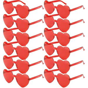 imageJOYIN 12 Packs Valentines Day Plum Pink and Red Heart Shaped Sunglasses Classroom Exchange Gift for Kids Classroom Holiday Prizes Sunglasses for Women and Girl Party Favor Holiday RewardRed Glasses