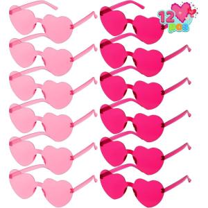 imageJOYIN 12 Packs Valentines Day Plum Pink and Red Heart Shaped Sunglasses Classroom Exchange Gift for Kids Classroom Holiday Prizes Sunglasses for Women and Girl Party Favor Holiday RewardPink and Rose Red Glasses