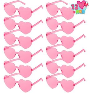 imageJOYIN 12 Packs Valentines Day Plum Pink and Red Heart Shaped Sunglasses Classroom Exchange Gift for Kids Classroom Holiday Prizes Sunglasses for Women and Girl Party Favor Holiday RewardPink Glasses