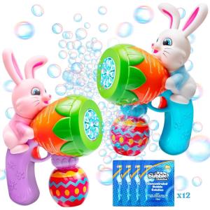 imageSloosh 2 Packs Easter Bunny Bubble Gun for Toddlers 3 Light Up Bunny Bubble Blower with 12 Refill Solution for Kids Ages 48 Birthday Party Gifts Outdoor Easter