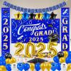 imageJOYIN Graduation Party Decorations Class of 2025 Blue Grad Celebration Supplies Set with Backdrop Banner Porch Sign Balloons Foil Number 2025 Hanging Strip for High School College GraduationBlue  Gold