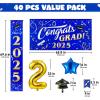 imageJOYIN Graduation Party Decorations Class of 2025 Blue Grad Celebration Supplies Set with Backdrop Banner Porch Sign Balloons Foil Number 2025 Hanging Strip for High School College GraduationBlue  Gold