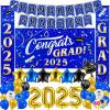 imageJOYIN Graduation Party Decorations Class of 2025 Blue Grad Celebration Supplies Set with Backdrop Banner Porch Sign Balloons Foil Number 2025 Hanging Strip for High School College GraduationBlue  Gold