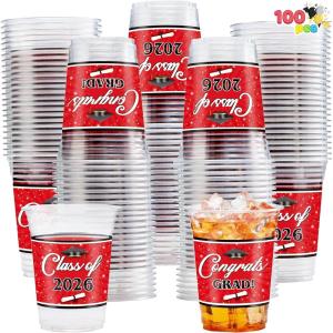 imageJOYIN 100 Pcs 16oz Graduation Party Plastic Cups Blue Grad Disposable Cups for Class of 2026 Graduates PET Cup Tableware Bulk for 2026 High School College Graduation School Grad Party Supply DecorRed