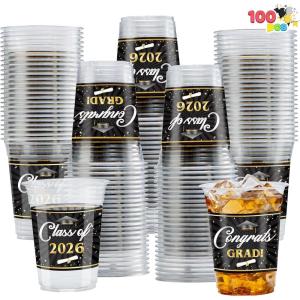 imageJOYIN 100 Pcs 16oz Graduation Party Plastic Cups Blue Grad Disposable Cups for Class of 2026 Graduates PET Cup Tableware Bulk for 2026 High School College Graduation School Grad Party Supply DecorBlack