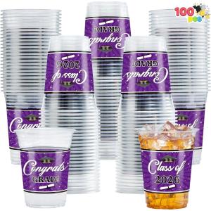 imageJOYIN 100 Pcs 16oz Graduation Party Plastic Cups Blue Grad Disposable Cups for Class of 2026 Graduates PET Cup Tableware Bulk for 2026 High School College Graduation School Grad Party Supply DecorPurple