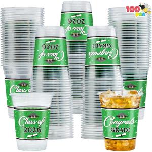 imageJOYIN 100 Pcs 16oz Graduation Party Plastic Cups Blue Grad Disposable Cups for Class of 2026 Graduates PET Cup Tableware Bulk for 2026 High School College Graduation School Grad Party Supply DecorGreen