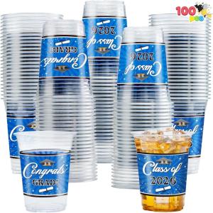 imageJOYIN 100 Pcs 16oz Graduation Party Plastic Cups Blue Grad Disposable Cups for Class of 2026 Graduates PET Cup Tableware Bulk for 2026 High School College Graduation School Grad Party Supply DecorBlue