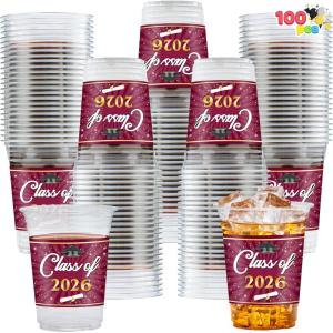imageJOYIN 100 Pcs 16oz Graduation Party Plastic Cups Blue Grad Disposable Cups for Class of 2026 Graduates PET Cup Tableware Bulk for 2026 High School College Graduation School Grad Party Supply DecorMaroon
