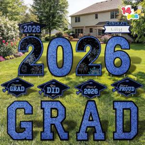 imageJOYIN 14 Pcs Graduation Yard Signs Class of 2026 Black amp Gold Congrats Grad Lawn Stakes with 28 Stakes for 2026 Graduation Party Decorations Outdoor College High School Party SuppliesBlue