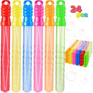 imageJOYIN 24 Pack 10 Mid Bubble Wands Assortment 6 Colors Bubble Wands 3 OZ Party Favors Kids Summer Toys Outdoor Play Toys Games Christmas Birthday Party