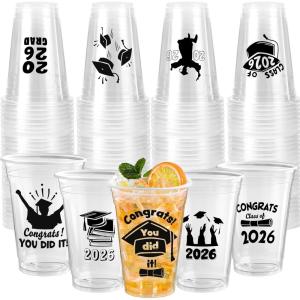 imageJOYIN 24 Pcs 16OZ Graduation Party Plastic Cups Blue 24 Designs Disposable Cups for Class of 2026 Graduates Tableware Bulk for High School College Graduation School Grad Party Supply DecorBlack