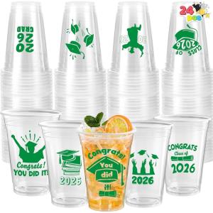 imageJOYIN 24 Pcs 16OZ Graduation Party Plastic Cups Blue 24 Designs Disposable Cups for Class of 2026 Graduates Tableware Bulk for High School College Graduation School Grad Party Supply DecorGreen