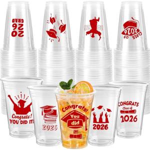 imageJOYIN 24 Pcs 16OZ Graduation Party Plastic Cups Blue 24 Designs Disposable Cups for Class of 2026 Graduates Tableware Bulk for High School College Graduation School Grad Party Supply DecorRed