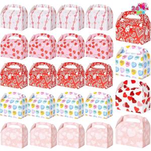 imageJOYIN 24 Pcs Valentines Day Gift Treat Boxes Cookie Boxes with Colorful Heart shaped Design for Kids Party Favor Classroom Exchange Prizes Valentines Candy Boxespink