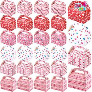 imageJOYIN 24 Pcs Valentines Day Gift Treat Boxes Cookie Boxes with Colorful Heart shaped Design for Kids Party Favor Classroom Exchange Prizes Valentines Candy Boxesred