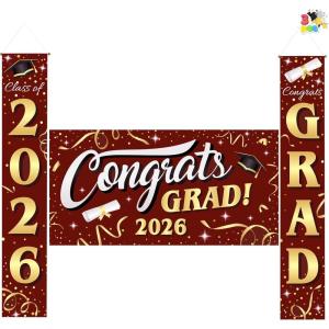 imageJOYIN 3 Pcs Graduation Backdrop Decorations Class of 2025 Satin Congrats Grad Banner Set Maroon amp Gold Party Banner Hanging Porch Supplies for Graduation Party Indoor Outdoor Decor Photoshoot PropsMaroon