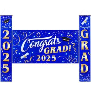 imageJOYIN 3 Pcs Graduation Backdrop Decorations Class of 2025 Satin Congrats Grad Banner Set Maroon amp Gold Party Banner Hanging Porch Supplies for Graduation Party Indoor Outdoor Decor Photoshoot PropsBlue