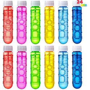 imageSloosh 24 Pack 2oz Bubble Liquid Clear Bottle with Wand Set for Kids Summer Bubble Fun Activity Easter and Assortment Party FavorsWhorl