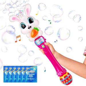 imageSloosh Easter Bunny Bubble Wand for Kids Ages3 Light Up Automatic Bubble Maker with LED amp Sound Effect for Toddler Birthday Party Gifts Outdoor Easter Basket Stuffers