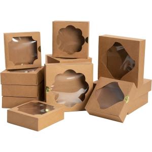 image24 Pcs Kraft Paper Holiday Christmas Thanksgiving Bakery Boxes Pastry Cookie Boxes with Stickers in 2 Sizes 10X10X25 inch and 8X8X25 inch