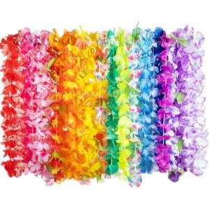 imageJOYIN 120 Counts Hawaiian Leis Bulk Colorful Tropical Flower Leis for Kids Adults Hawaiian Beach Luau Party Favors Decorations