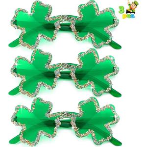imageJOYIN 3 Pcs St Patricks Day Shamrock Sunglasses Four Leaf Clover Glasses Green Eyewear for St Patricks Carnival Parade Dress Up Accessories Costumes Party Favors for Men WomenGlitter