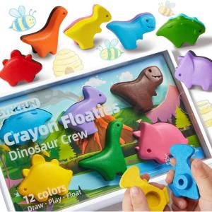 imageSYNCFUN 100 Pure Large Beeswax Crayons Washable Crayons Safe for Kids Natural Non Toxic Easy to Hold amp Mold Free Toddler Art Supplies Birthday Valentine Easter Gifts Dinosaur Theme 12 ColorsDinosaur Theme