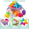 imageJOYIN 12 Pcs Prefilled Easter Eggs with Plush Toys Plastic Eggs Filled with Mini Stuffed Plush Toys Basket Stuffers for Toddlers Easter Egg Hunt Party Favors Classroom Prizes for KidsUnicorn Toys