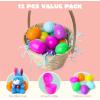imageJOYIN 12 Pcs Prefilled Easter Eggs with Plush Toys Plastic Eggs Filled with Mini Stuffed Plush Toys Basket Stuffers for Toddlers Easter Egg Hunt Party Favors Classroom Prizes for KidsBunny Toys
