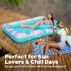 imageSLOOSH Inflatable Tanning Pool Lounger Float85 x 57 Extra Large Pool Floats Adult with Pillow4 in 1 Suntan Tub Raft FloatieSunbathing Bed Lounge Blow Up Ball Pit Party GiftsXLCyan WhiteTropical Blue