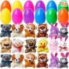 imageJOYIN 12 Pcs Prefilled Easter Eggs with Plush Toys Plastic Eggs Filled with Mini Stuffed Plush Toys Basket Stuffers for Toddlers Easter Egg Hunt Party Favors Classroom Prizes for KidsAnimal Toys