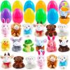 imageJOYIN 12 Pcs Prefilled Easter Eggs with Plush Toys Plastic Eggs Filled with Mini Stuffed Plush Toys Basket Stuffers for Toddlers Easter Egg Hunt Party Favors Classroom Prizes for KidsCute Toys
