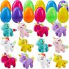 imageJOYIN 12 Pcs Prefilled Easter Eggs with Plush Toys Plastic Eggs Filled with Mini Stuffed Plush Toys Basket Stuffers for Toddlers Easter Egg Hunt Party Favors Classroom Prizes for KidsUnicorn Toys