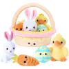 imageJOYIN 5 Pcs Easter Basket Plush Playset Filled Basket with Bunny Chick Egg Carrot Easter Toys Gifts Prefilled with Animal Stuffers for Baby Toddler Kids Boys amp Girls of All Ages
