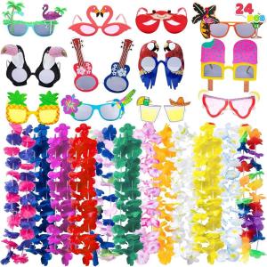 imageJOYIN 12 Pieces Luau Party Glasses and 12 Pieces Hawaiian Leis Flowers Leis Garlands Novelty Sunglasses Tropical Birthday Summer Beach Party Decoration Supplies