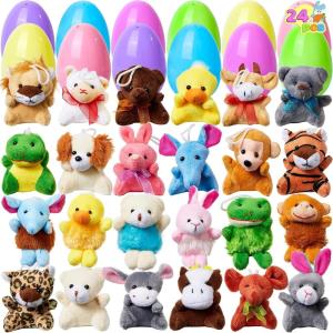 imageJOYIN 24 Pcs Filled Easter Eggs Plush Toy Bright Colorful Eggs Prefilled with Variety Plush Bunnies for Kids Toddlers Easter Basket Stuffers and Party FavorsAnimal Toys
