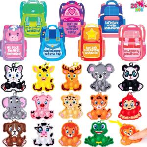 imageJOYIN 28 Packs Valentines Day Gift Cards with Pop Fidget Keychain Toys Dinosaur Stress Anxiety Relief Fidget Toys with Cards for Kids Valentines Classroom Exchange Prizes Party FavorsAnimal Pop Bubble Keychain