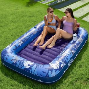 imageSLOOSH Inflatable Tanning Pool Lounger Float85 x 57 Extra Large Pool Floats Adult with Pillow4 in 1 Suntan Tub Raft FloatieSunbathing Bed Lounge Blow Up Ball Pit Party GiftsXLCyan WhiteDark Blue