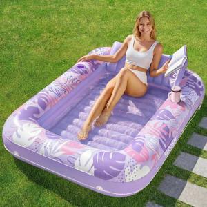 imageSLOOSH Inflatable Tanning Pool Lounger Float85 x 57 Extra Large Pool Floats Adult with Pillow4 in 1 Suntan Tub Raft FloatieSunbathing Bed Lounge Blow Up Ball Pit Party GiftsXLCyan WhitePurple