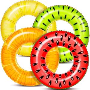 imageSloosh 4 Pack Inflatable Pool Floats Pool Tube Rings Swim Tubes Floaties Toys Beach Swimming Party Toys for Kids and AdultsFruit