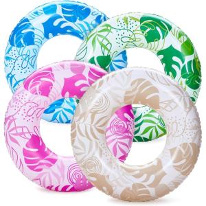 imageSloosh 4 Pack Inflatable Pool Floats Pool Tube Rings Swim Tubes Floaties Toys Beach Swimming Party Toys for Kids and AdultsTropical Leaves