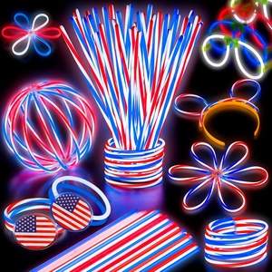 image:imageJOYIN 120 Pcs 4th of July Glow Sticks Bulk Red White Blue Striped Lightup Sticks with Connectors Glow in the Dark Headband Bracelet Necklace for Independence Day Party Favor Accessory Supply