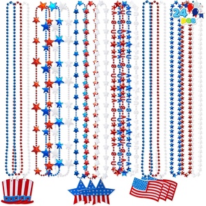 image:imageJOYIN 24 Pcs 4th of July Assorted Patriotic Beaded Necklaces 8 Styles July 4th Red White Blue Beaded Necklace Accessory with Pendants Memorial Independence Day Party Favor Parade Dress Up Supplies