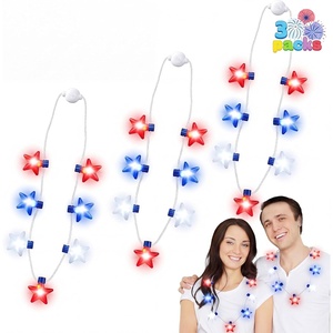 image:imageJOYIN 3 PCS 4th of July LED Necklaces Patriotic Light up Necklace with Stars Red White and Blue Accessories in 6 Different Flicker Modes for 4th of July Party Favors Memorial DayIndependence Day