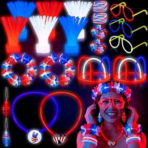 image:imageJOYIN 4th of July Patriotic Glow Stick Glasses Necklace Bracelets Headbands Earrings Accessories Red White Blue Light Up Sticks Glow in the Dark Party Supplies for Independence Day Parade Celebration