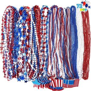 image:imageJOYIN 72 Pcs July 4th Patriotic Bead Necklace Assortment Bulk Red White Blue Beads Star Beaded Necklace With Pendant Independence Day Parade Bulk Dress Up Accessory Memorial Day Party Favor Supply